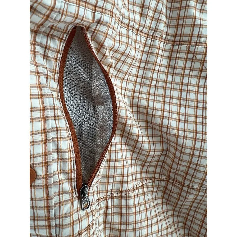 The North Face Mens Large Collared Short Sleeve Plaid Button Up Orange Vent READ